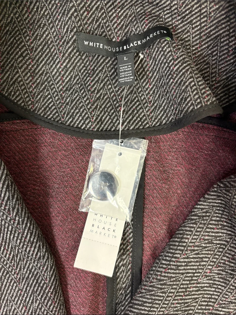 White House Black Market Herringbone Knit Blazer Gray Bloodstone Large NWT